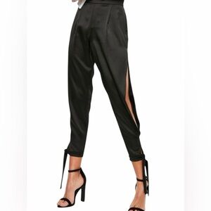 Missguided Black Satin Shine Gorgeous Split Ankle Trouser Pant